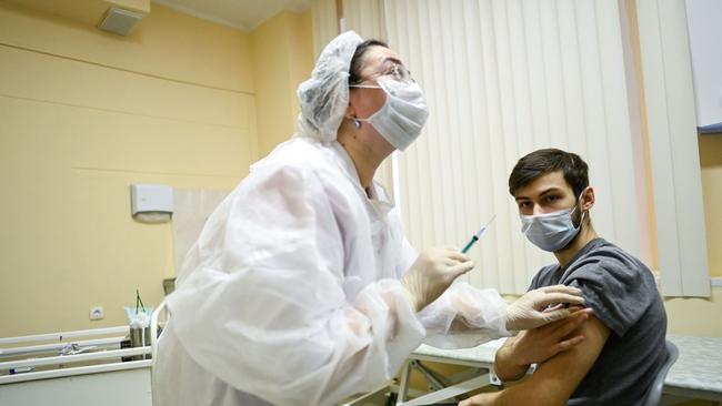 A nurse administers the Sputnik V vaccine in Moscow on December 5, 2020. Picture: AFP