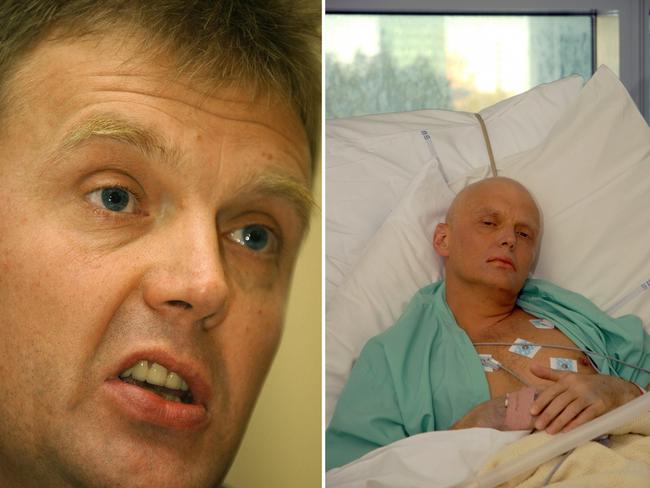 Former Russian spy Alexander Litvinenko (left) in 2004, and (right) dying in hospital in 2006 from polonium poisoning.