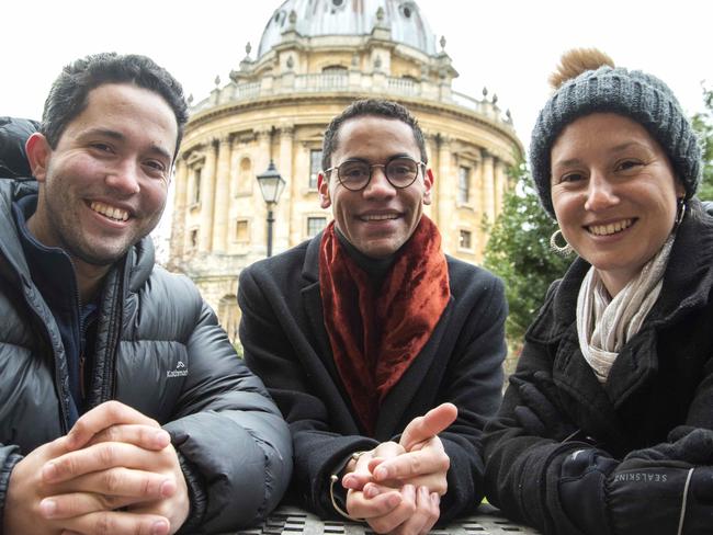 31/01/2019 Indigenous Australians (L-R) Jordan English,24, from Brisbane, Jared Field, 26, from Sydney, and Jessica Buck, 28, from Newcastle and  are studying at Oxford University, England, as part of the Aurora Education Foundation which encourages Aboriginal and Torres Strait Islander students to achieve post graduate studies at topranked universities around the world. Peter Greenland/The Australian