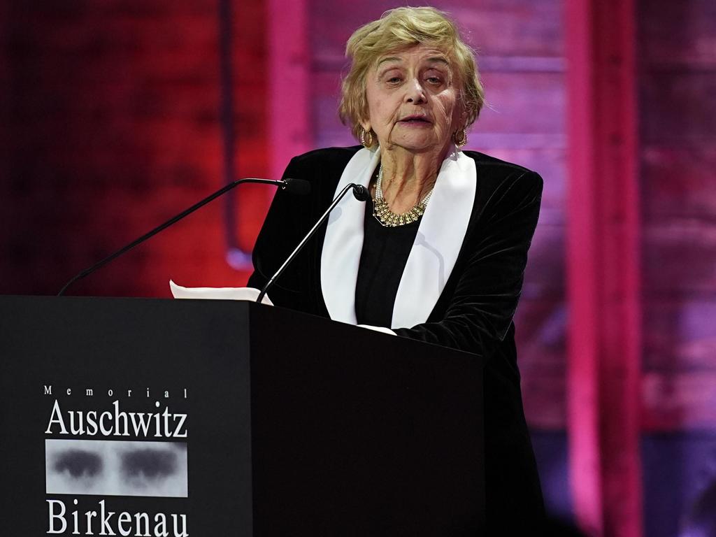 Holocaust survivor Tova Friedman addresses the audience during the ceremony. Picture: Aaron Chown / Getty