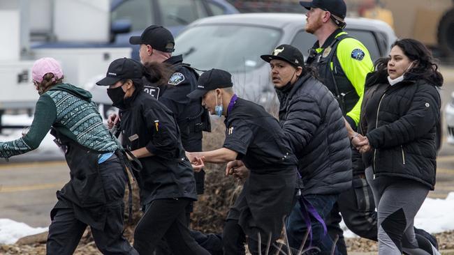 Shoppers evacuated from King Soopers after a gunman opened fire, killing ten. Picture: Chet Strange/Getty Images/AFP