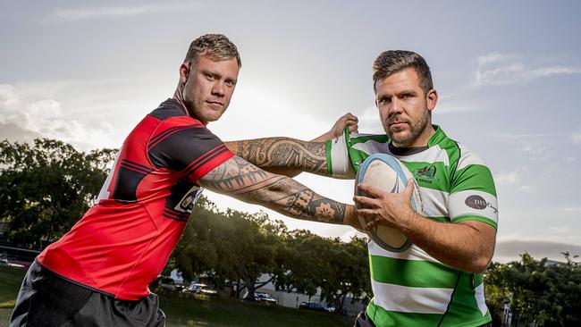 GCDRU top of the table clash between Knights and Alleygators will also feature two brothers going head-to-head for the first time. Alleygators' Brad Griffin, 28 (green top), and Knights' Blake Griffin, 25. Picture: Jerad Williams