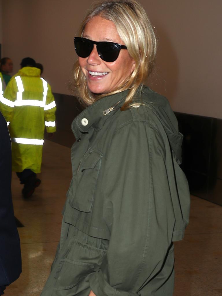 The Marvel actress was all-smiles. Gwyneth Paltrow arrives in Sydney. Picture: MATRIX MEDIA GROUP