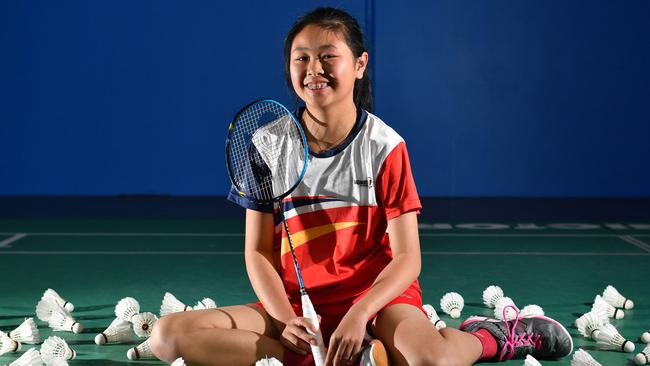 SA badminton star Catrina Tan after sinning the under-15 and under-13 national singles titles as well as the under-13 national doubles championship. Catrina is a finalist in this year’s School Sports awards. Picture: AAP/Keryn Stevens