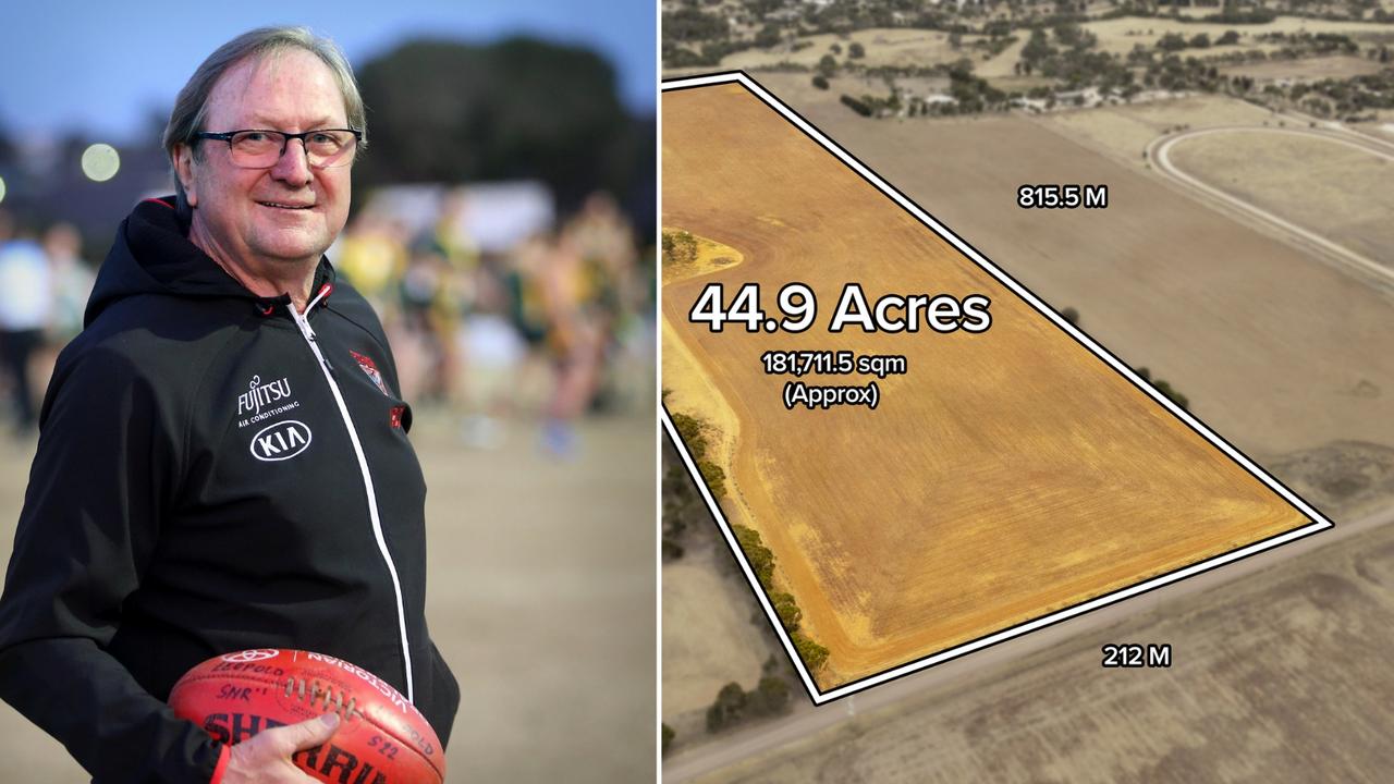 The vacant block at 1192-1218 Ryans Lane, Melton, has been in the owner’s family for more than 40 years. And it has even impressed Kevin Sheedy, who stars in the listing video. Left picture: Glenn Ferguson.