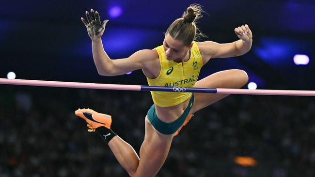 Nina Kennedy in the women's pole vault final at the Paris 2024 Olympic Games. She has made harrowing claims of abuse within athletics. Picture: Andrej Isakovic / AFP