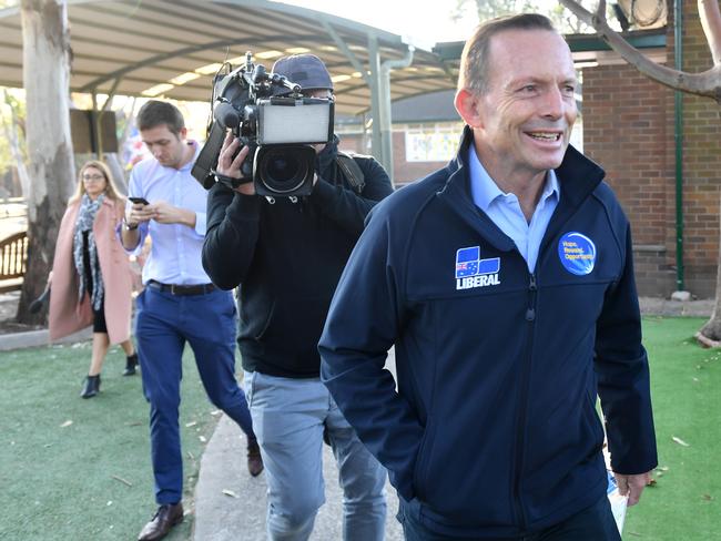 Tony Abbott voted at Forestville Public School near his home. However not ever there was he able stem the tide, losing more than 10 per cent on 2016’s result. Picture: Dean Lewins