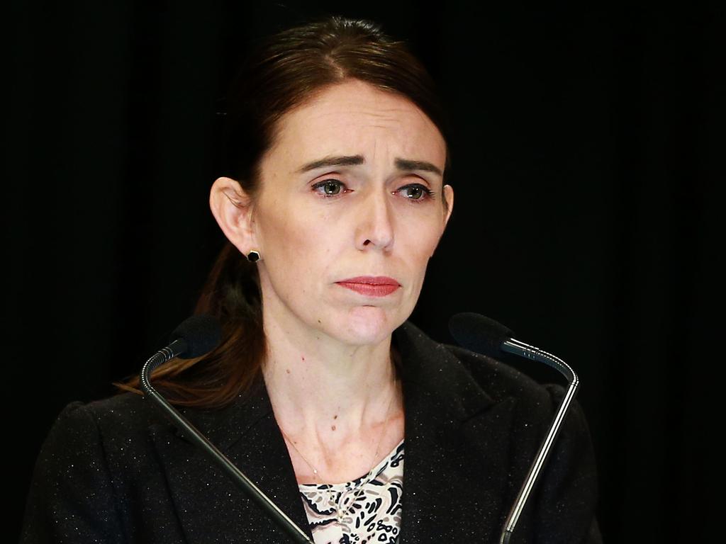 Jacinda Ardern announcing sweeping gun reform today. Picture: Hagen Hopkins/Getty Images