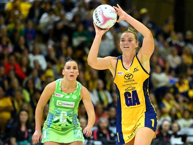 Lightning star Steph Fretwell was tightly marked by the strong West Coast Fever defence. Picture: Getty Images