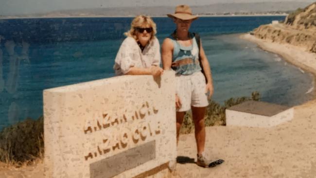 Kerry and Greg Brown at Anzac Cove while travelling overseas. Picture: Contributed