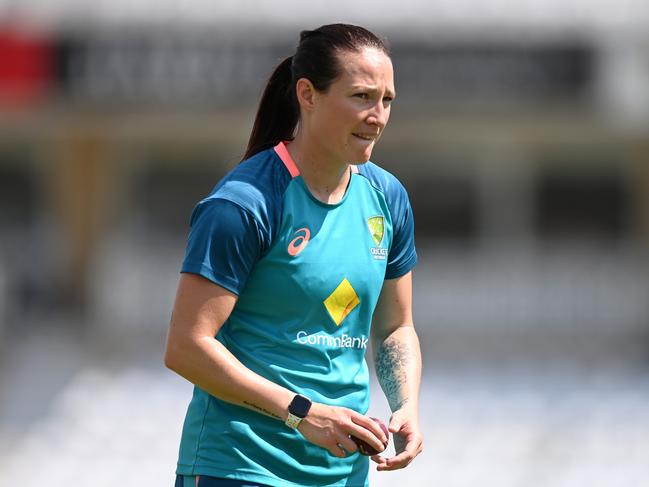 NOTTINGHAM, ENGLAND - JUNE 21: Megan Schutt of Australia during a nets session at Trent Bridge on June 21, 2023 in Nottingham, England. (Photo by Gareth Copley/Getty Images)