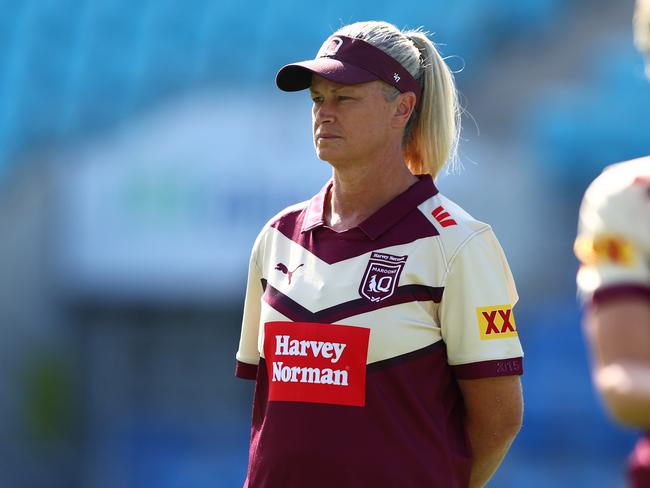 GOLD COAST, AUSTRALIA - APRIL 30: Head coach Tahnee Norris during the Queensland Women's State of Origin Captain's Run at Cbus Super Stadium on April 30, 2025 in Gold Coast, Australia. (Photo by Chris Hyde/Getty Images)