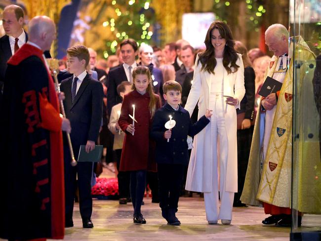 Princess Kate and her children at the Together At Christmas carol service at Westminster Abbey. Picture: Chris Jackson/Getty Images