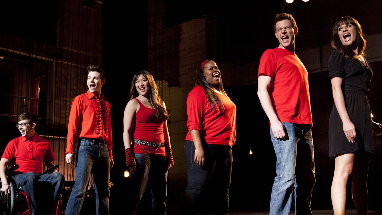 The cast of Glee, including Lea Michele (far right). Picture: AP Photo/Fox, Adam Rose