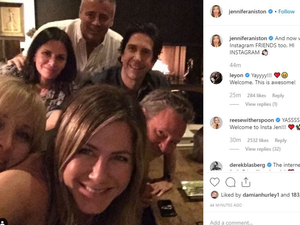 Aniston sent fans wild with this Instagram post, showing the former cast hanging out together. Picture: Instagram