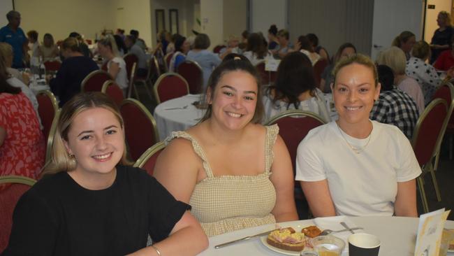 Georgie Haire, Amie McKay and Bridy Cramer at Zonta Roma's International Women's Day Breakfast 2023. Picture: Chloe Cufflin.