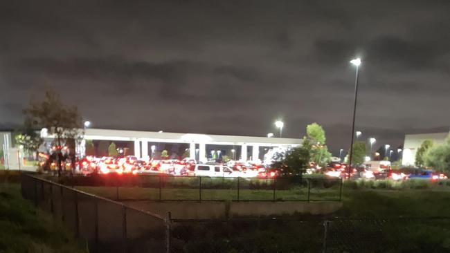 There were huge queues for cheap petrol at this Costco petrol station in Melbourne on Wednesday night. Picture: Reddit