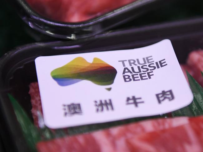 Australian beef in a supermarket in Beijing. Picture: AFP