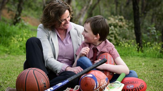 Newly appointed Sport SA CEO Leah Cassidy and her son Noah, 6. Picture: Bianca De Marchi