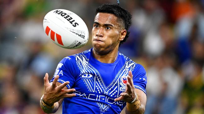 Sua Faalogo was brilliant for Samoa and Craig Bellamy now faces a battle to retain him at the Storm. Picture: Ian Hitchcock/Getty Images