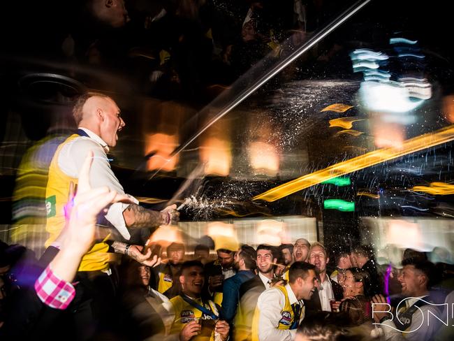 Just like on-field, there was no stopping Dusty after the game. Picture: Bond Bar