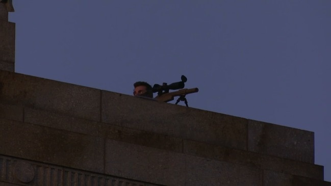 Snipers seen stationed atop the Shrine during the Anzac Day Dawn Service