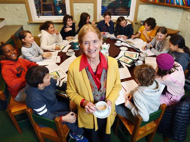 27/05/19 Fitzroy community school founder Faye Berryman with students at their Brunswick campus. Faye Berryman is about to go on a public speaking tour of China promoting the schoolÕs ethos. Aaron Francis/The Australian