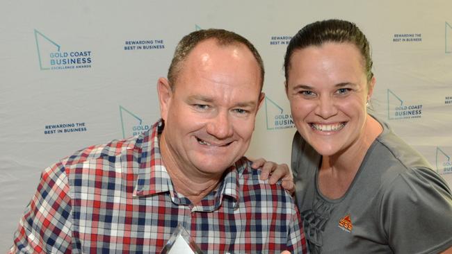 SEE Group director Mark Turner and communications and marketing officer Jacqui Allen after their Gold Coast Business Excellence Awards for August win.