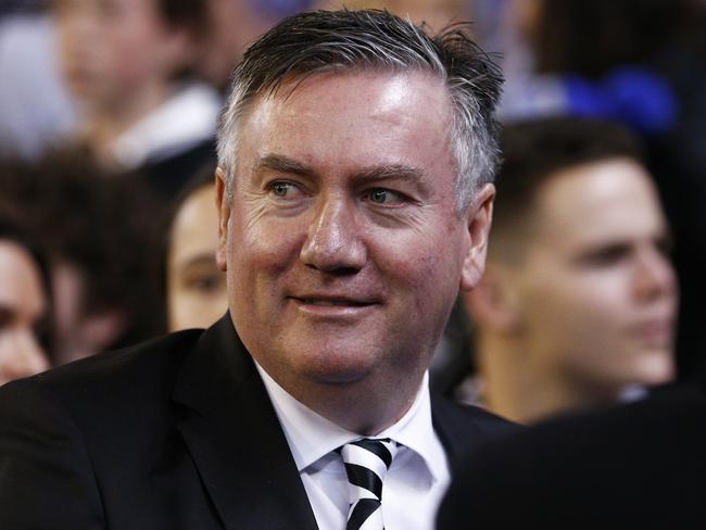 Magpies president Eddie McGuire is seen during the Round 12 AFL match between the Collingwood Magpies and the Melbourne Demons at the MCG in Melbourne, Monday, June 10, 2019. (AAP Image/Daniel Pockett) NO ARCHIVING, EDITORIAL USE ONLY