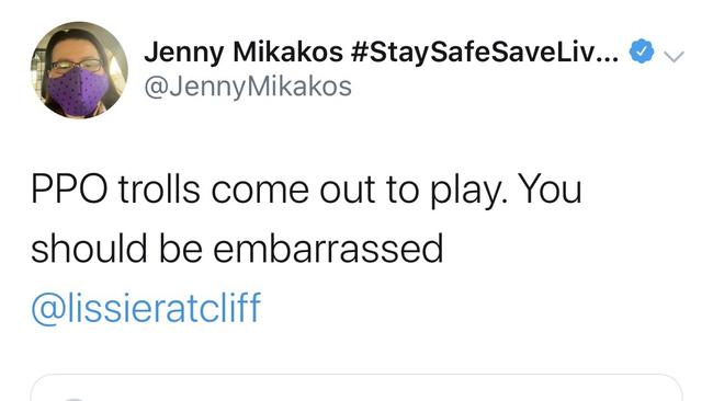 Jenny Mikakos tweet PPO trolls. Source : Twitter