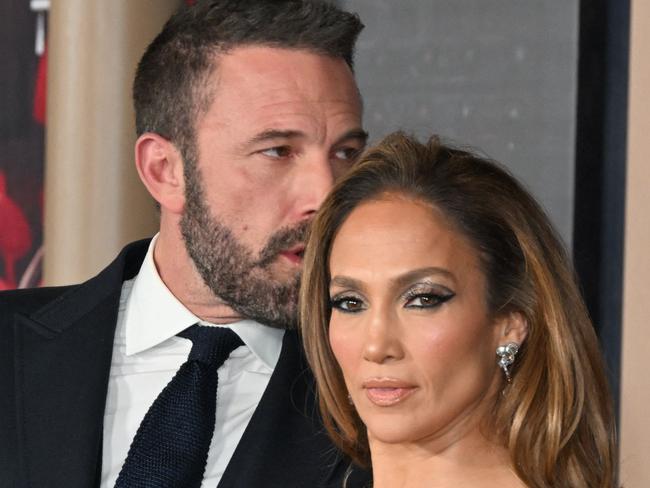 TOPSHOT - US actress Jennifer Lopez (R) and US actor Ben Affleck attend Amazon's "This is Me... Now: A Love Story" premiere at the Dolby theatre in Hollywood, California, February 13, 2024. (Photo by Robyn BECK / AFP)