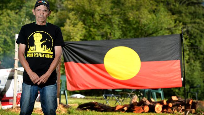 Robbie Thorpe at Camp Sovereignty at Kings Domain. Picture: Andrew Henshaw