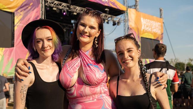 Reanna, April and Jewel at BASSINTHEGRASS 2023. Picture: Pema Tamang Pakhrin