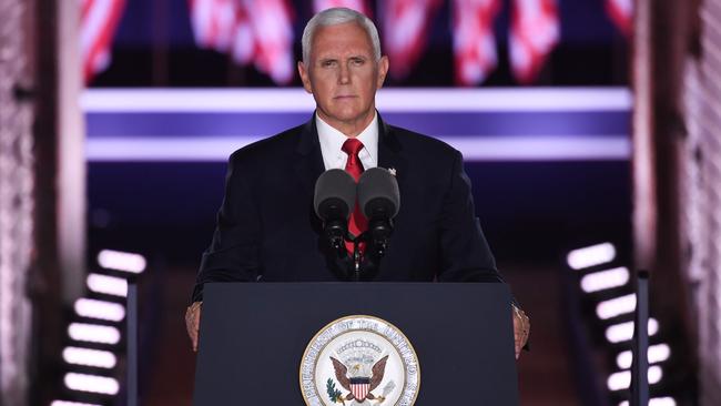 Mike Pence at Fort McHenry gave a solid and sober speech with the best imaginable defence of Donald Trump’s record. Picture: AFP