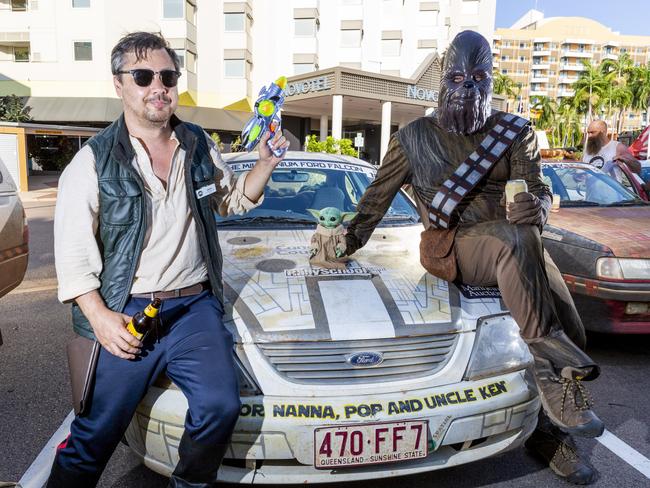 From Melbourne and Brisbane, Jamie Warden and Chris Jones travelled 3342kms in a 2000 Ford Falcon donated by the Smolders family. The pair will be driving it back to Brisbane. Picture: Floss Adams.