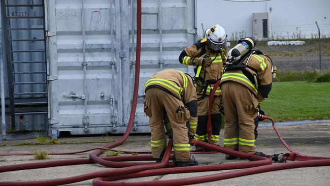 Airlie Beach firefighters at the last 2023 combined training with full time staff and auxiliairies on Saturday December 9. Picture: Jason Ng