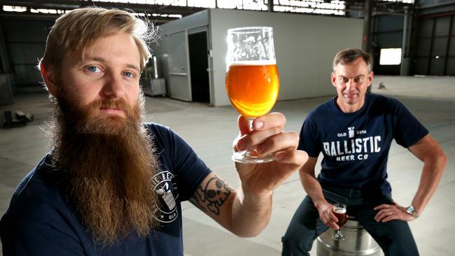 From humble beginnings: Lachy Crothers and David Kitchen from Ballistic Beer Co. in Salisbury in 2016. Picture: Richard Walker