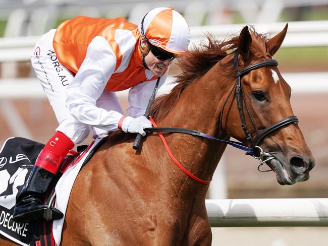 Jockey Craig Williams rides Vow And Declare to victory in race 7, the Lexus Melbourne Cup, during Melbourne Cup the Lexus Melbourne Day, at Flemington Racecourse in Melbourne, Tuesday, November 5, 2019. (AAP Image/Michael Dodge) NO ARCHIVING, EDITORIAL USE ONLY