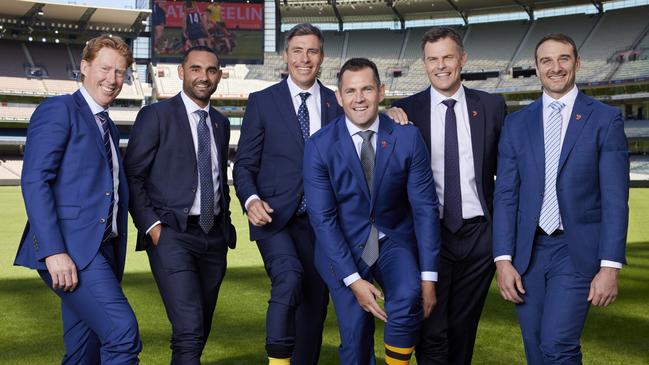 Channel 7 commentators Cameron Ling, Shaun Burgoyne, Matthew Richardson, Luke Hodge, Luke Darcy and Jobe Watson