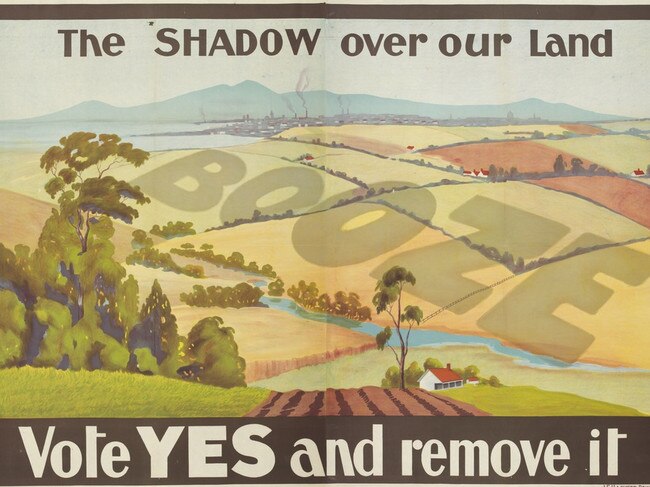 The shadow over our land, a poster promoting the Yes vote for prohibition in Victoria, 1929. Picture: State Library of Victoria