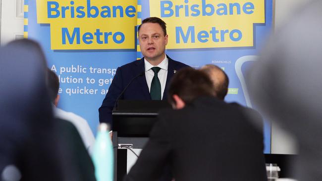 Lord Mayor Adrian Schrinner addresses media at the 2019-20 Brisbane City Council Budget hand down at Brisbane City Hall. Picture: AAP Image/Claudia Baxter