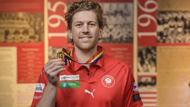 Aaron Young after winning the Magarey Medal with North Adelaide. Picture: Roy VanDerVegt