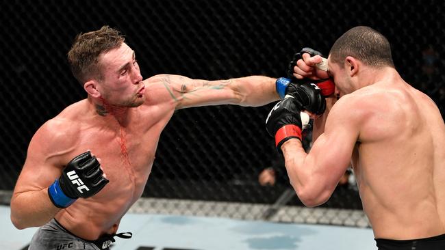 Robert Whittaker was up against it early in his bout with Darren Till. Picture: AFP