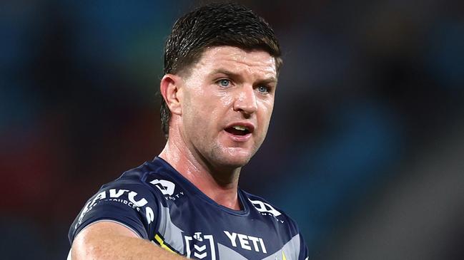 GOLD COAST, AUSTRALIA - MAY 12:  Chad Townsend of the Cowboys looks on during the round 10 NRL match between Gold Coast Titans and North Queensland Cowboys at Cbus Super Stadium, on May 12, 2024, in Gold Coast, Australia. (Photo by Chris Hyde/Getty Images)