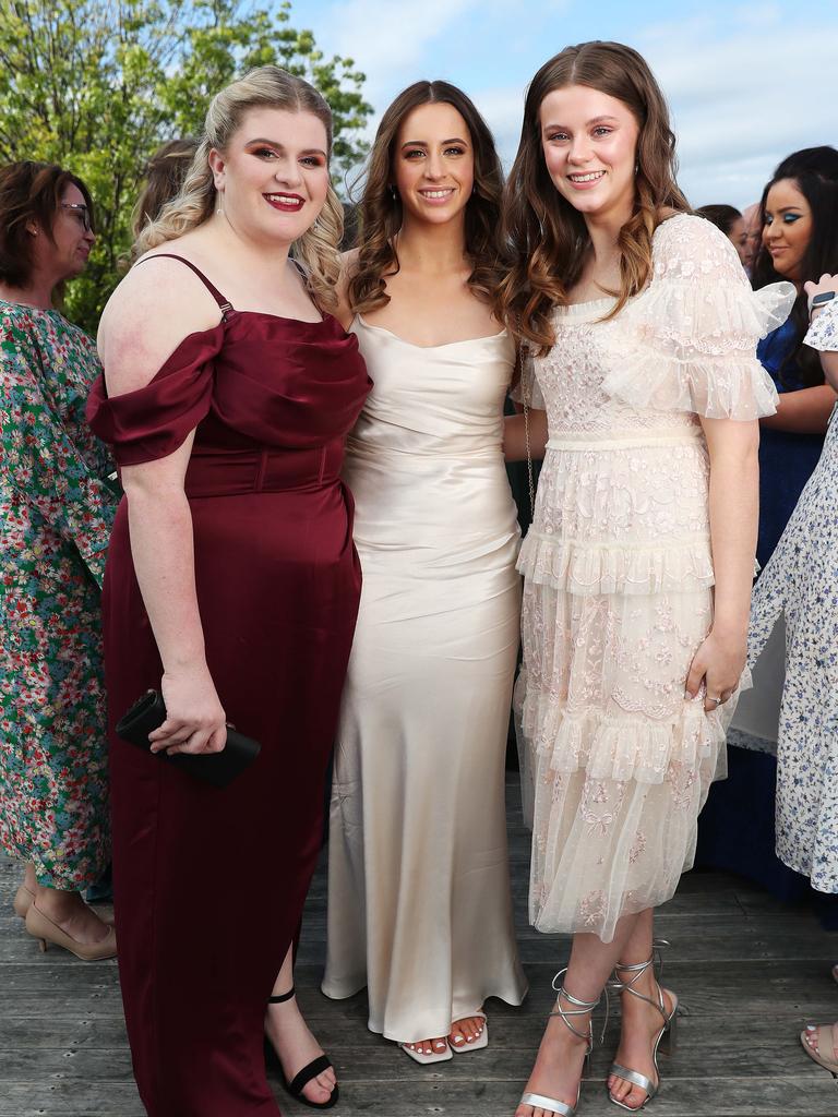 Ashley Mitchell, Sophie Robinson and Rosie Holloway. St Mary's College leavers dinner at Glen Albyn Estate Taroona. Picture Nikki Davis-Jones