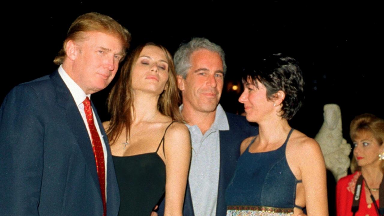 Donald Trump and Melania with Jeffrey Epstein and Ghislaine Maxwell in 2000. Picture: Davidoff Studios/Getty Images