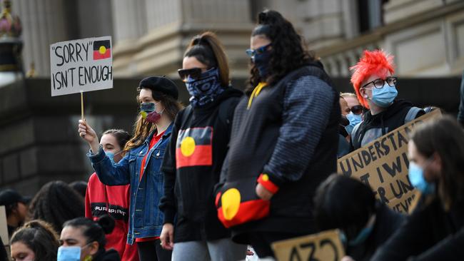 Protesters are seen ahead of a Black Lives Matter rally in Melbourne. Picture: AAP