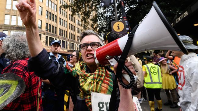 Activists from Extinction Rebellion protest in Sydney. Picture: AAP Image/James Gourley