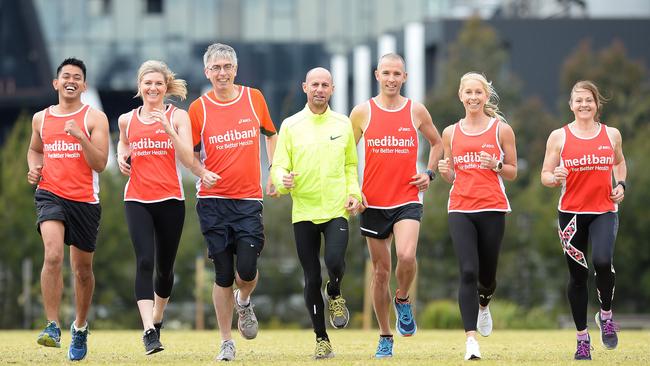 A Medibank staff training session with Steve Moneghetti. Picture: Lawrence Pinder