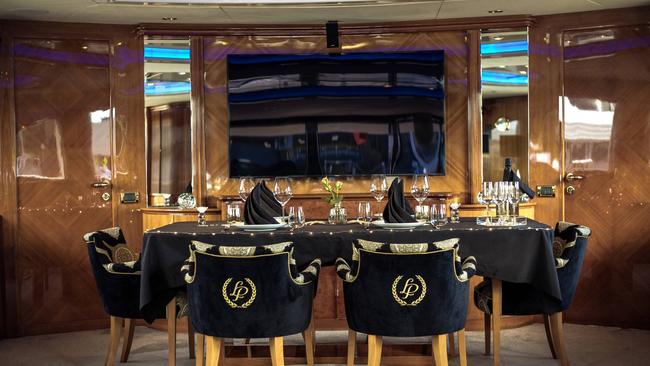 A dining area on the Lady Pamela superyacht. Picture: Supplied.